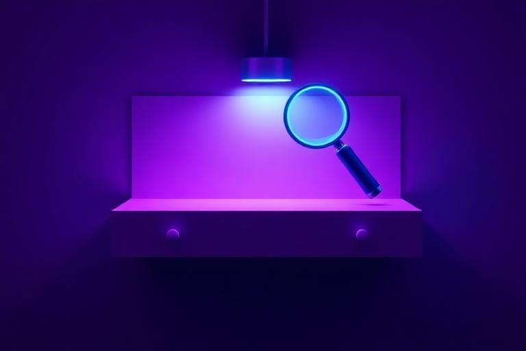 Empty shelf with a magnifying glass hovering above it